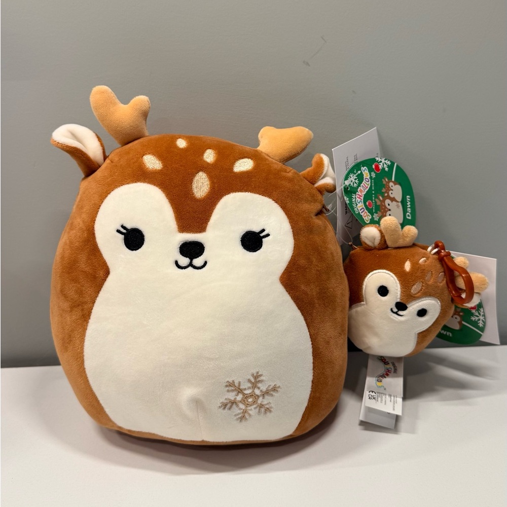 Brand New exclusive 8” and clip Dawn Squishmallows Brown and White Deer